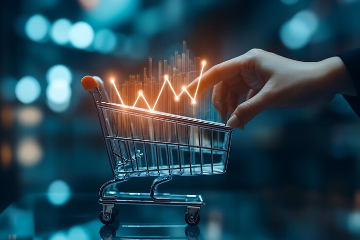 un carrito de compras con un gráfico en la parte superior