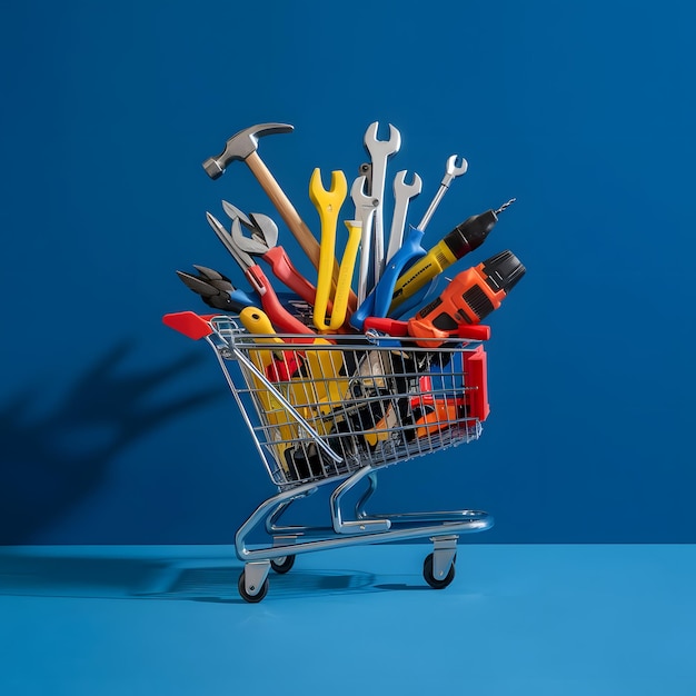 carrito de compras con herramientas fondo sólido