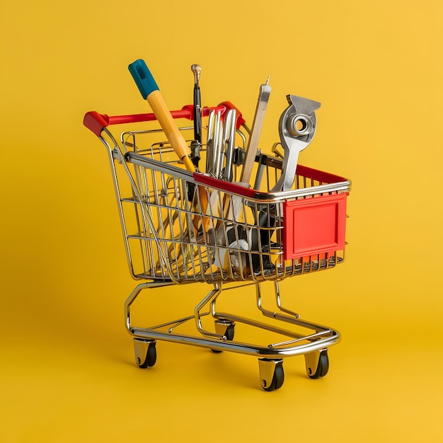 carrito de compras con herramientas fondo sólido