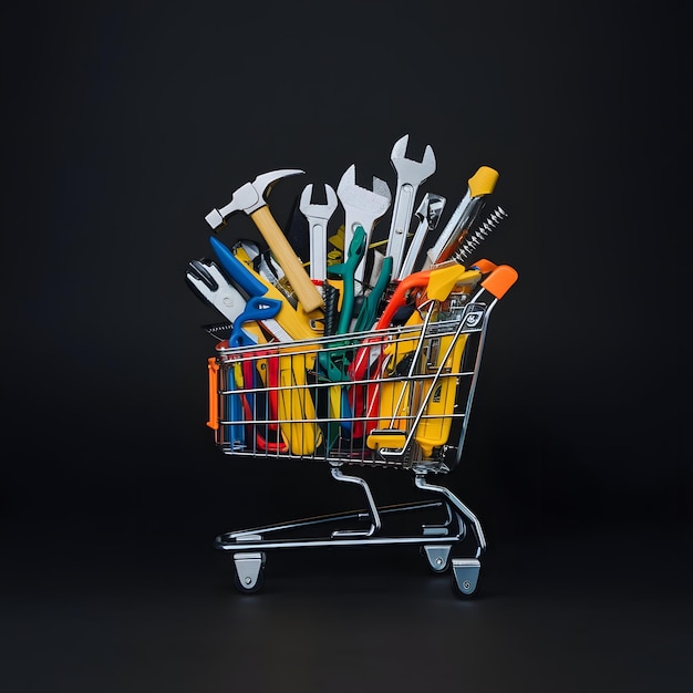 carrito de compras con herramientas fondo sólido