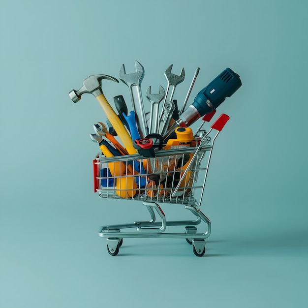 carrito de compras con herramientas fondo sólido