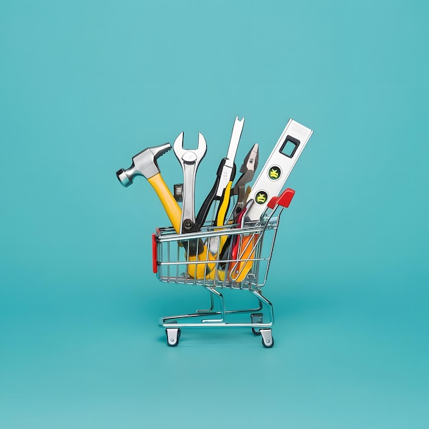 carrito de compras con herramientas fondo sólido