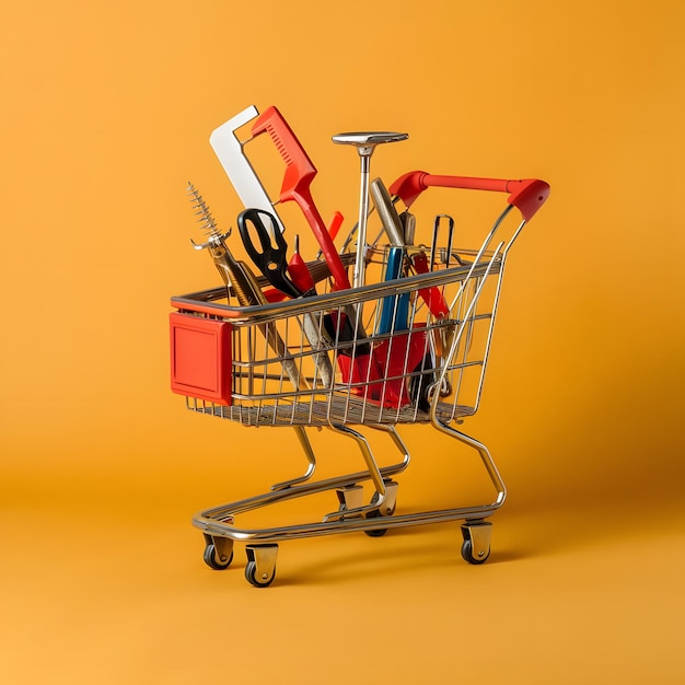 carrito de compras con herramientas fondo sólido