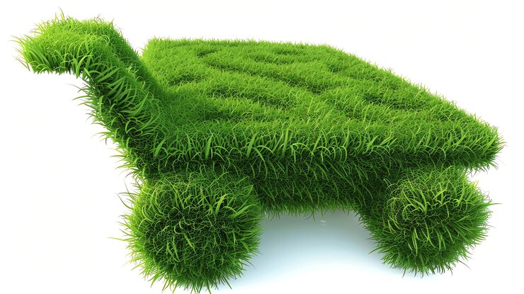 Foto un carrito de compras de hierba verde