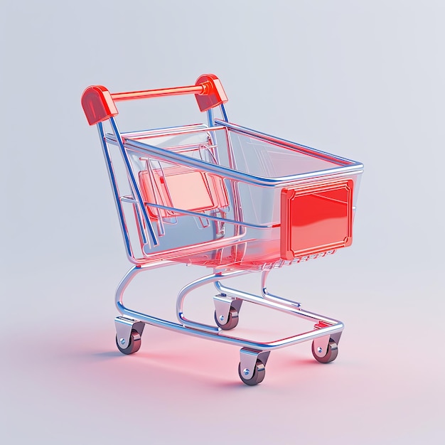 El carrito de compras holográfico futurista rojo y azul