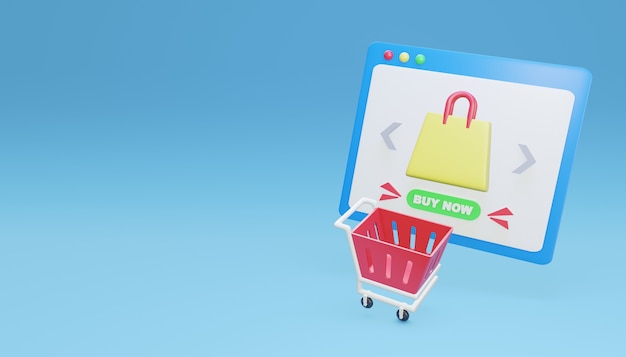 Carrito de compras en línea de renderizado 3D