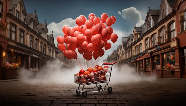 un carrito de compras lleno de regalos en color rojo