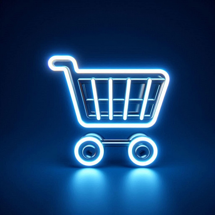 Foto un carrito de compras con luces de neón en él está iluminado