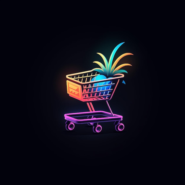 un carrito de compras con luces de neón