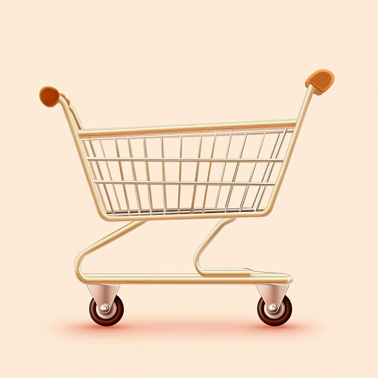 un carrito de compras con un mango marrón y la palabra la palabra en él