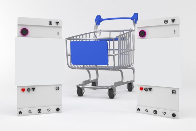 Carrito de compras Publicaciones en redes sociales con fondo blanco