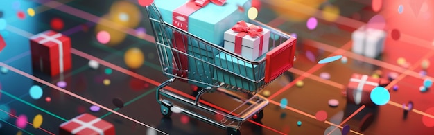 un carrito de compras con regalos en él