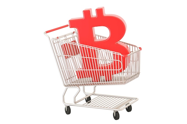 Carrito de compras con representación 3D del símbolo de bitcoin