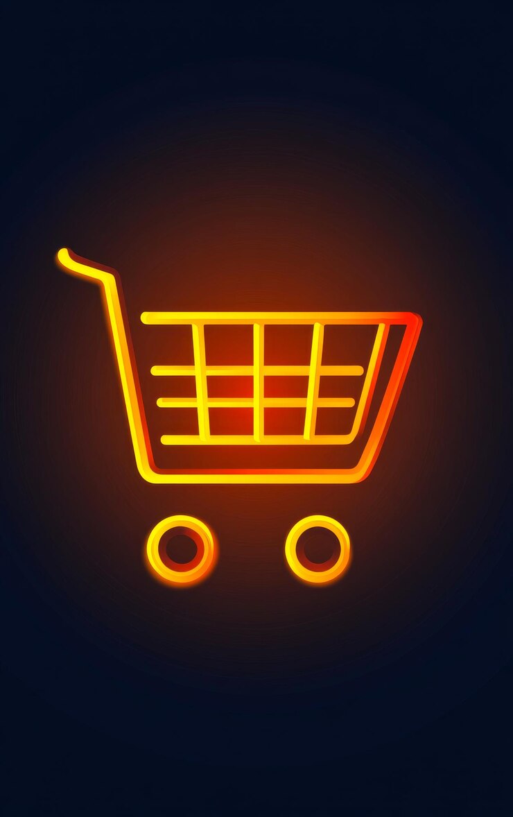 Foto un carrito de compras con un resplandor naranja de neón el carrito está iluminado y él está brillando en la oscuridad