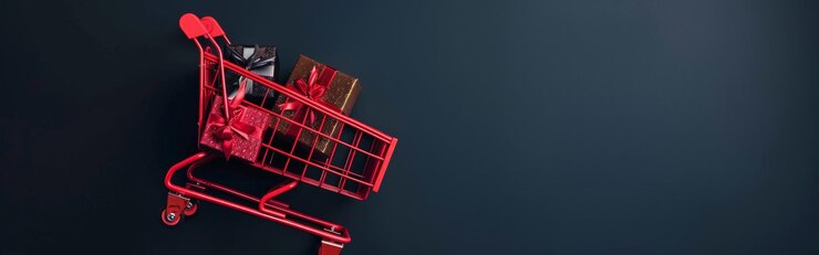 Foto un carrito de compras rojo con una caja en el frente