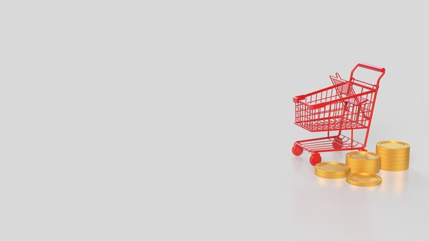 El carrito de compras rojo para el concepto de negocios 3d Rendering