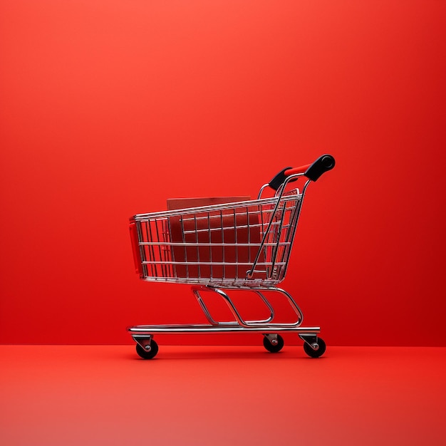 carrito de compras sobre fondo rojo