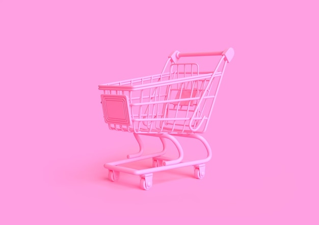 Carrito de compras sobre fondo rosa Carrito de compras Carrito de compras Concepto minimalista carrito aislado
