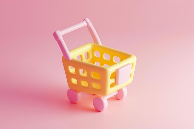 Carrito de compras vacío en 3D para compras en fondo pastel Diseño minimalista icono creativo de dibujos animados Venta de conceptos de compras de temporada de Black Friday descuentos de compra adicto a las compras Marketing de promoción