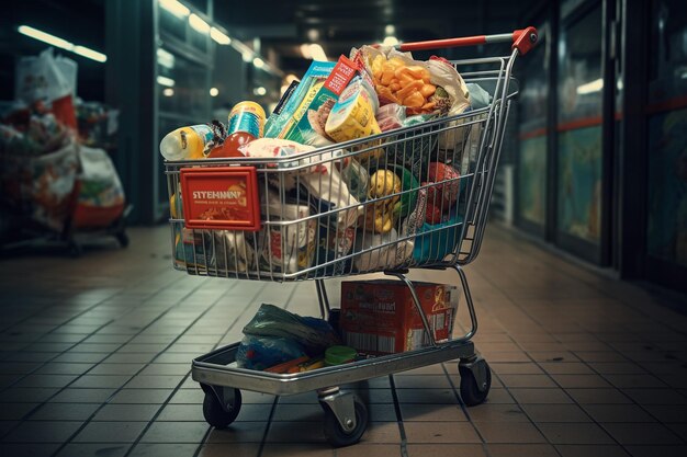 El carrito de compras vacío en el fondo del supermercado