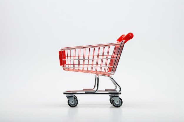 Carrito de compras vacío sobre fondo blanco Simboliza compras abandonadas