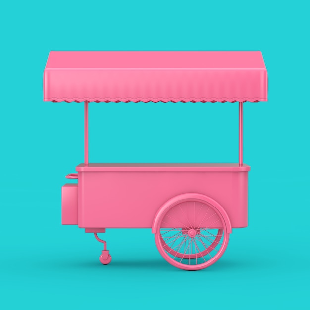 Carrito de helado retro rosa Mock Up Duotone sobre un fondo azul. Representación 3D