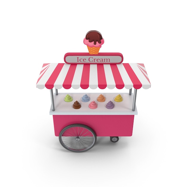 Carrito de helados con varios tipos de exhibición de helados deliciosos Carrito de la calle con toldo