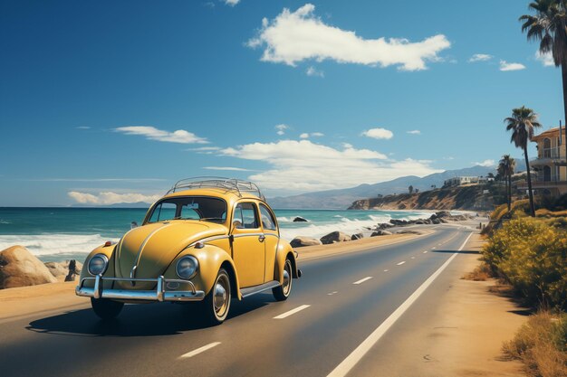 carro a conduzir na estrada na estrada do lado da praia