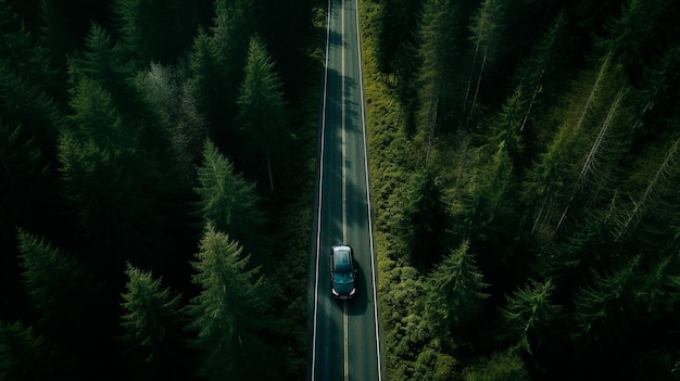 carro a conduzir na estrada na floresta ao pôr do sol