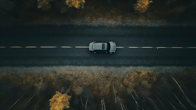 carro a conduzir na estrada na floresta ao pôr do sol