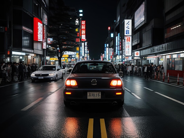 carro à noite rua movimentada ruas de Tóquio purle reflete