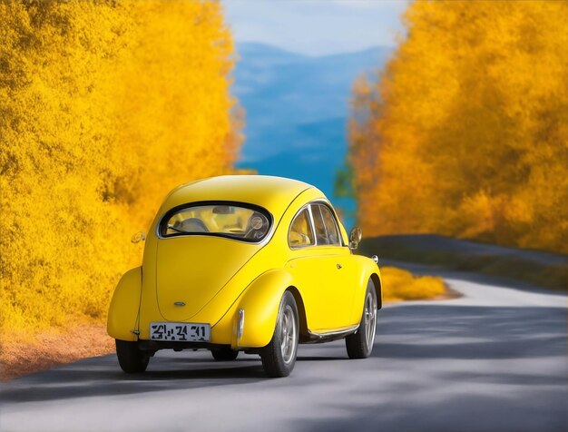 carro amarelo na estrada