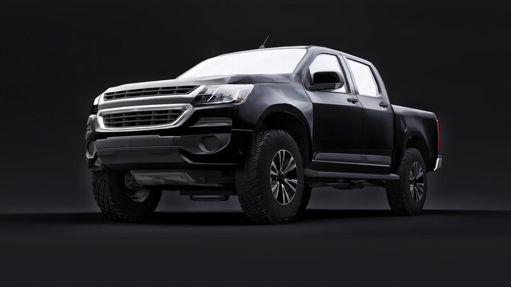Foto carro captador preto em uma renderização 3d de fundo preto