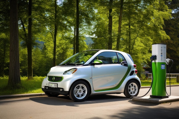 Carro carregando EV em um dia ensolarado IA generativa