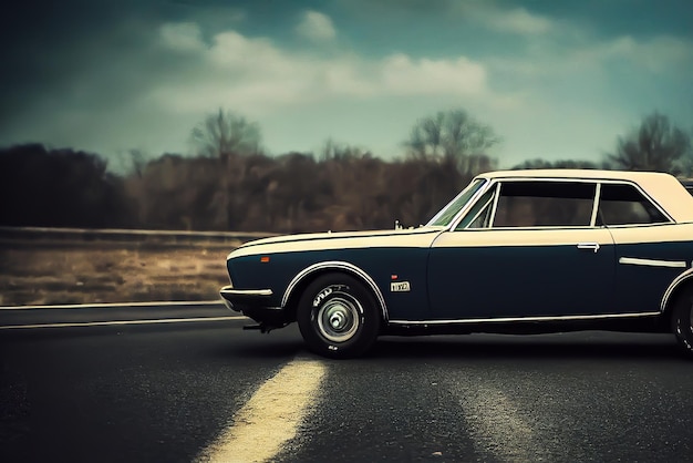 Carro clássico antigo vintage. Fotografia de paisagem de veículo de estilo retro.