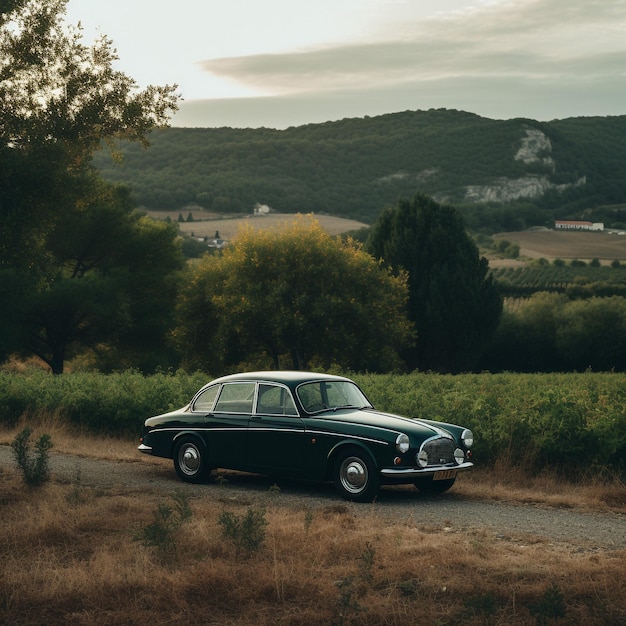 Foto carro clássico no papel de parede hd do campo verde escuro do sul da frança