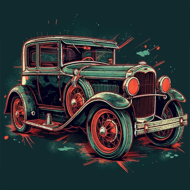 Carro clássico vintage desenhado à mão no quadro