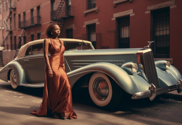 Foto carro clássico vintage e moda de harlem