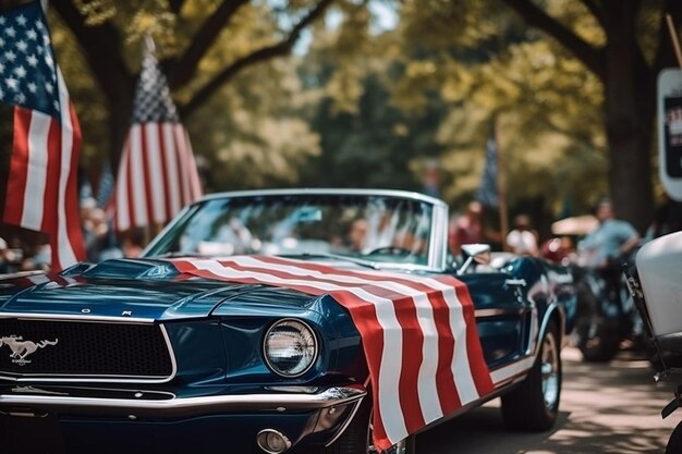 Foto carro com a bandeira americana para nós celebração do dia da lealdade nacional
