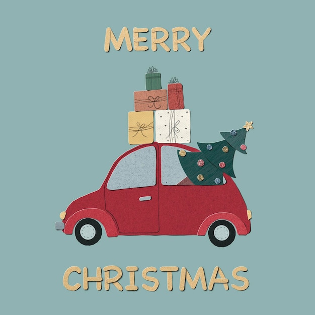 Foto carro com arte de papel de árvore de natal