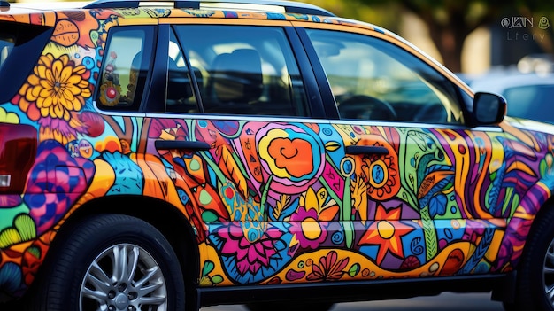 Carro com decalque colorido foto ilustração realista