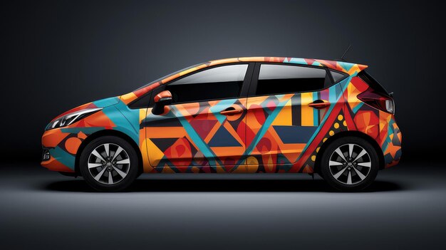 Foto carro com foto de adesivo geométrico ilustração realista