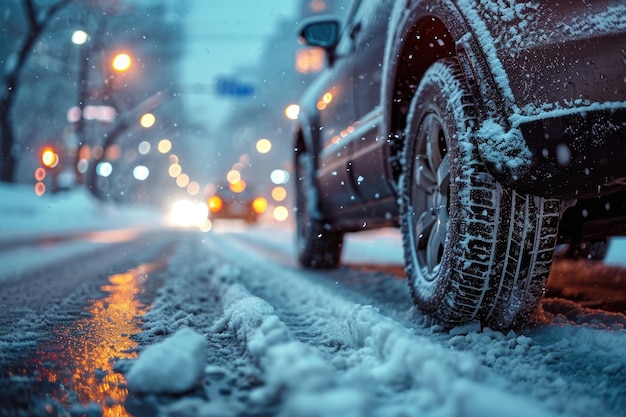 carro com pneus a correr na neve