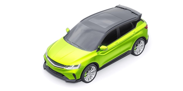 Carro compacto esportivo verde SUV 3d render ilustração