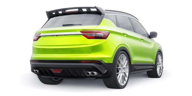 Carro compacto esportivo verde SUV 3d render ilustração