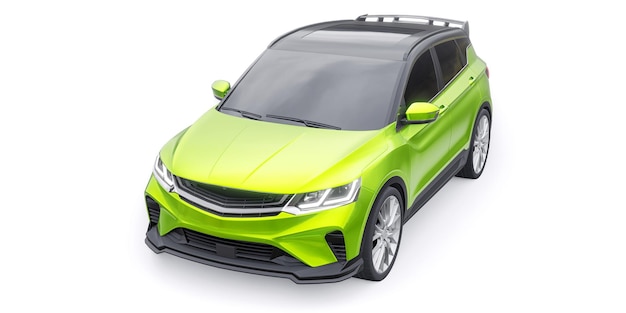Carro compacto esportivo verde SUV 3d render ilustração