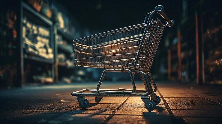 Carro de la compra en el suelo en la oscuridadgenerativa ai