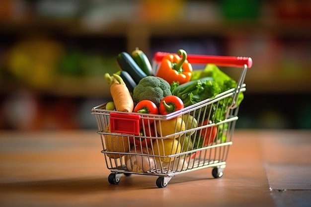 Carro de la compra de verduras en el supermercado