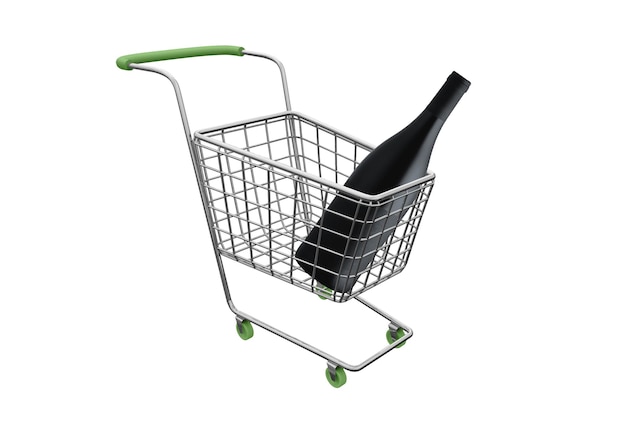 Carro de compras con botella de vino grande