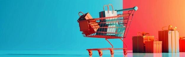 un carro de compras con un carrito de compras y un carrillo de compras con una bolsa en él
